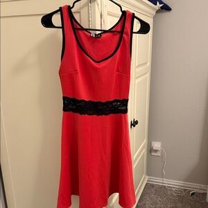 Vibe Red Dress with Black Lace Detail